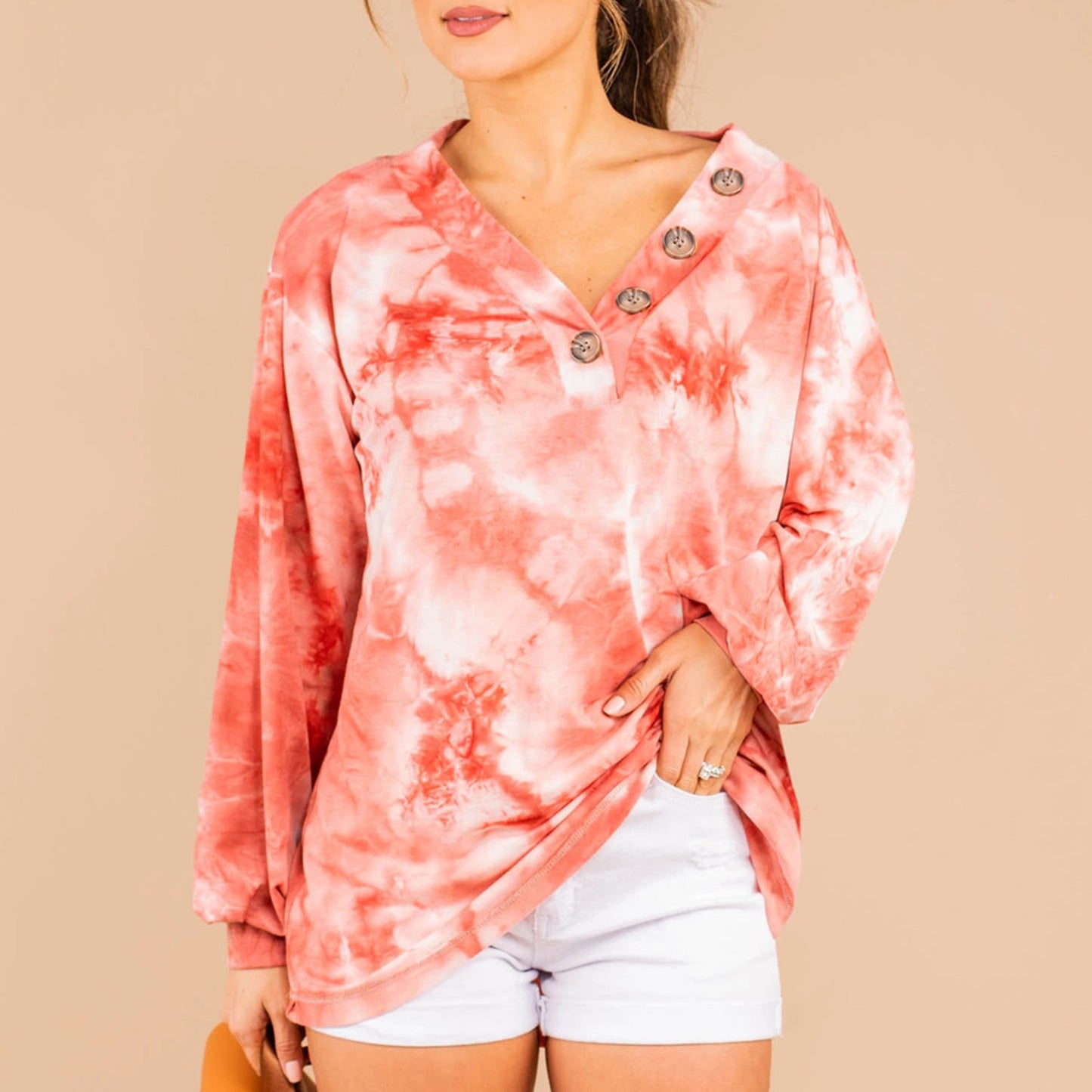 Women's Casual Oversized Shirt with Button Placket NOVAE