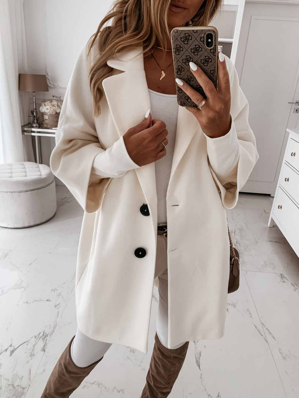 Women's casual oversized coat with double button closure NOVAE