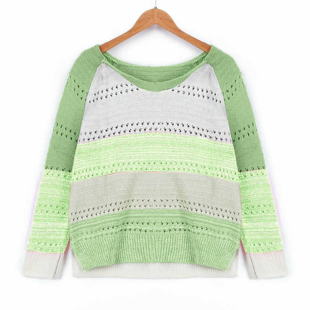 Women's knitted sweater with unusual color design and fashionable openwork pattern NOVAE