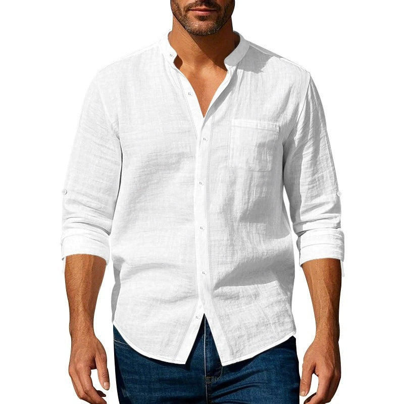 Men's shirt with stand-up collar and chest pocket NOVAE