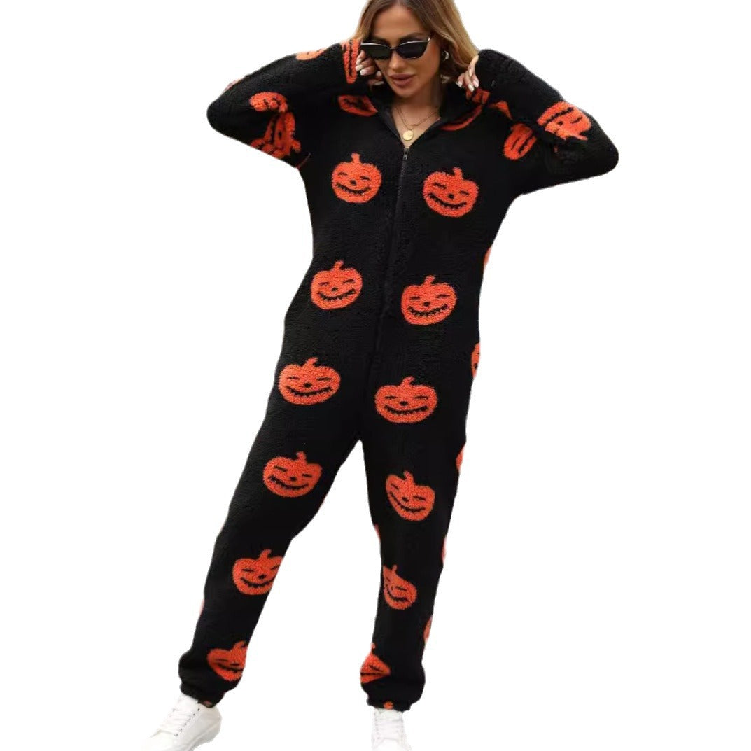 Women's Cozy Halloween Jumpsuit with Hood and Snuggly Fleece NOVAE