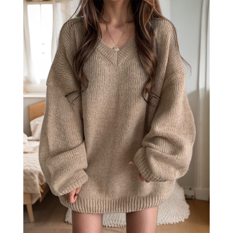 Women's Oversized V-Neck Wide Sleeve Knit Sweater NOVAE