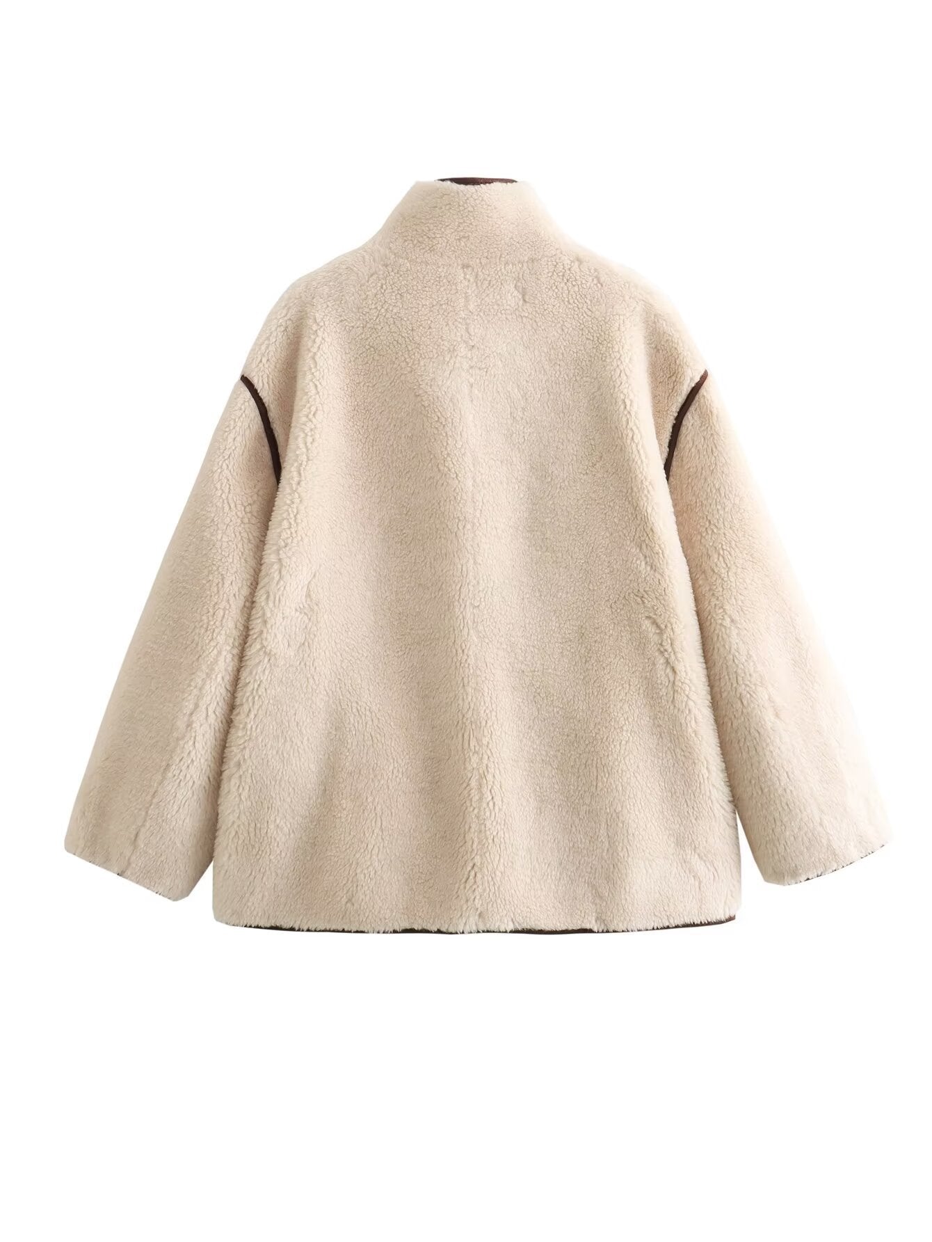 Women's teddy fleece jacket with stylish stand-up collar and practical pockets NOVAE