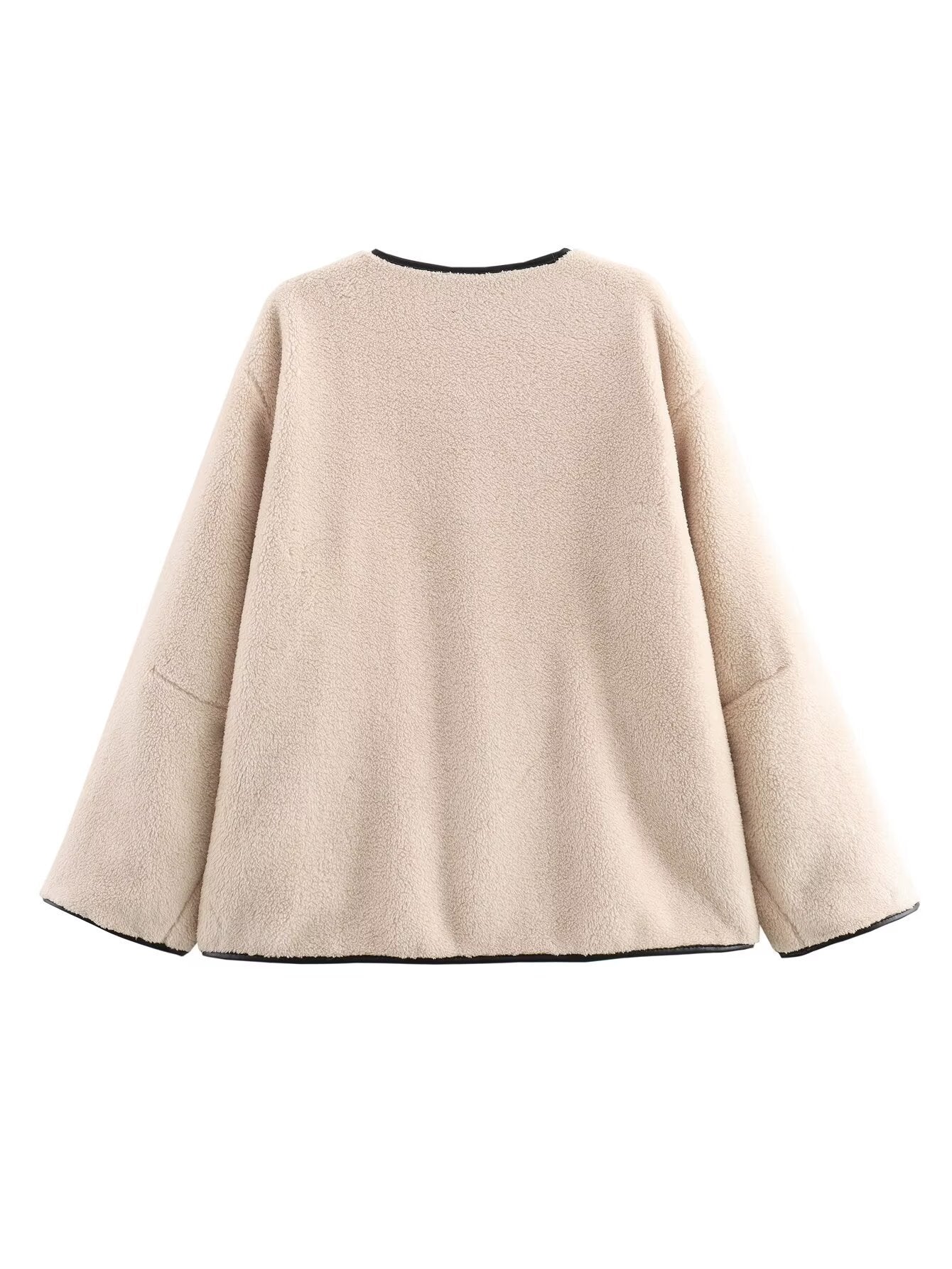 Women's Cozy Fluffy Jacket with Button Closure and Practical Pockets NOVAE