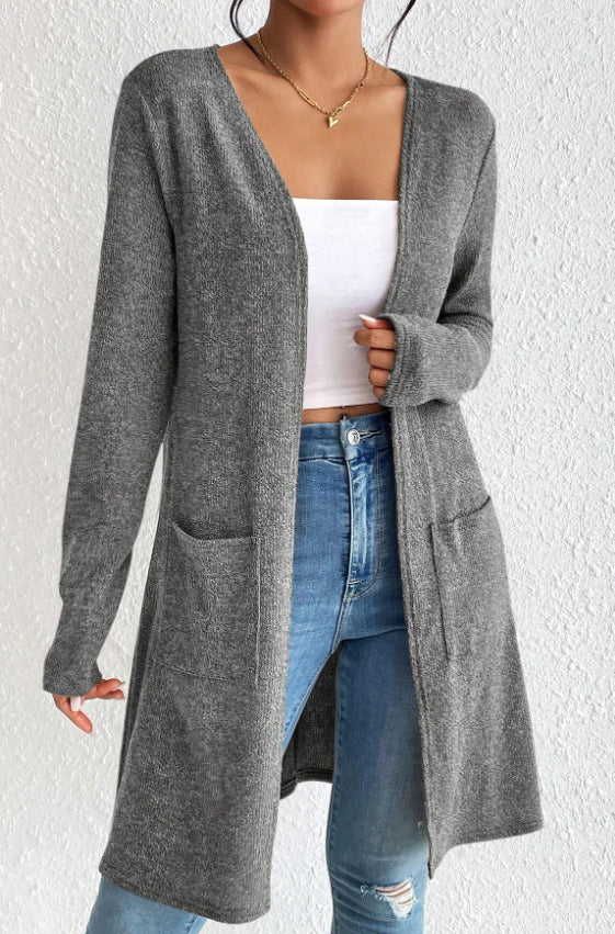 Women's Long Knit Cardigan with Practical Pockets NOVAE