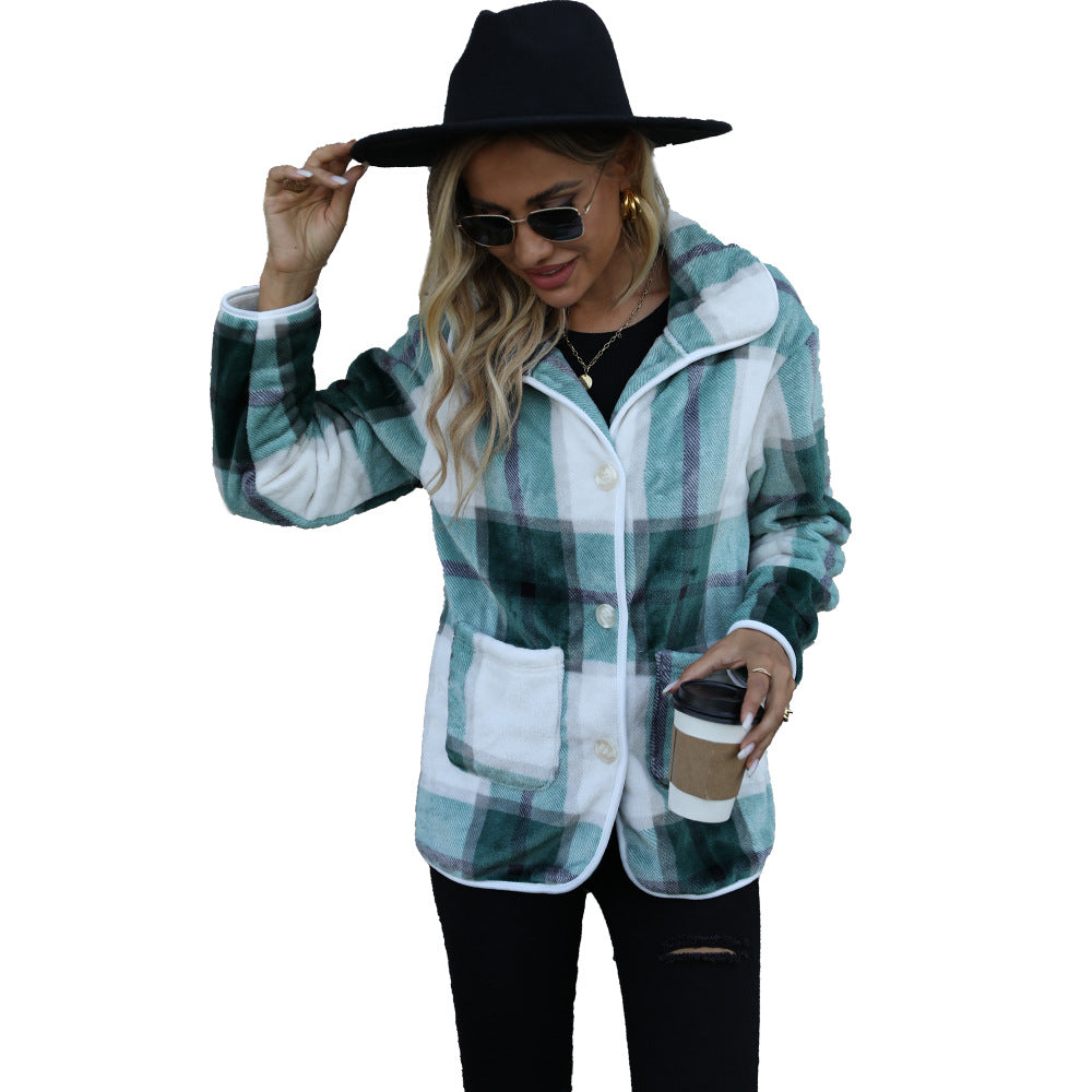 Women's soft plaid coat with modern button details NOVAE