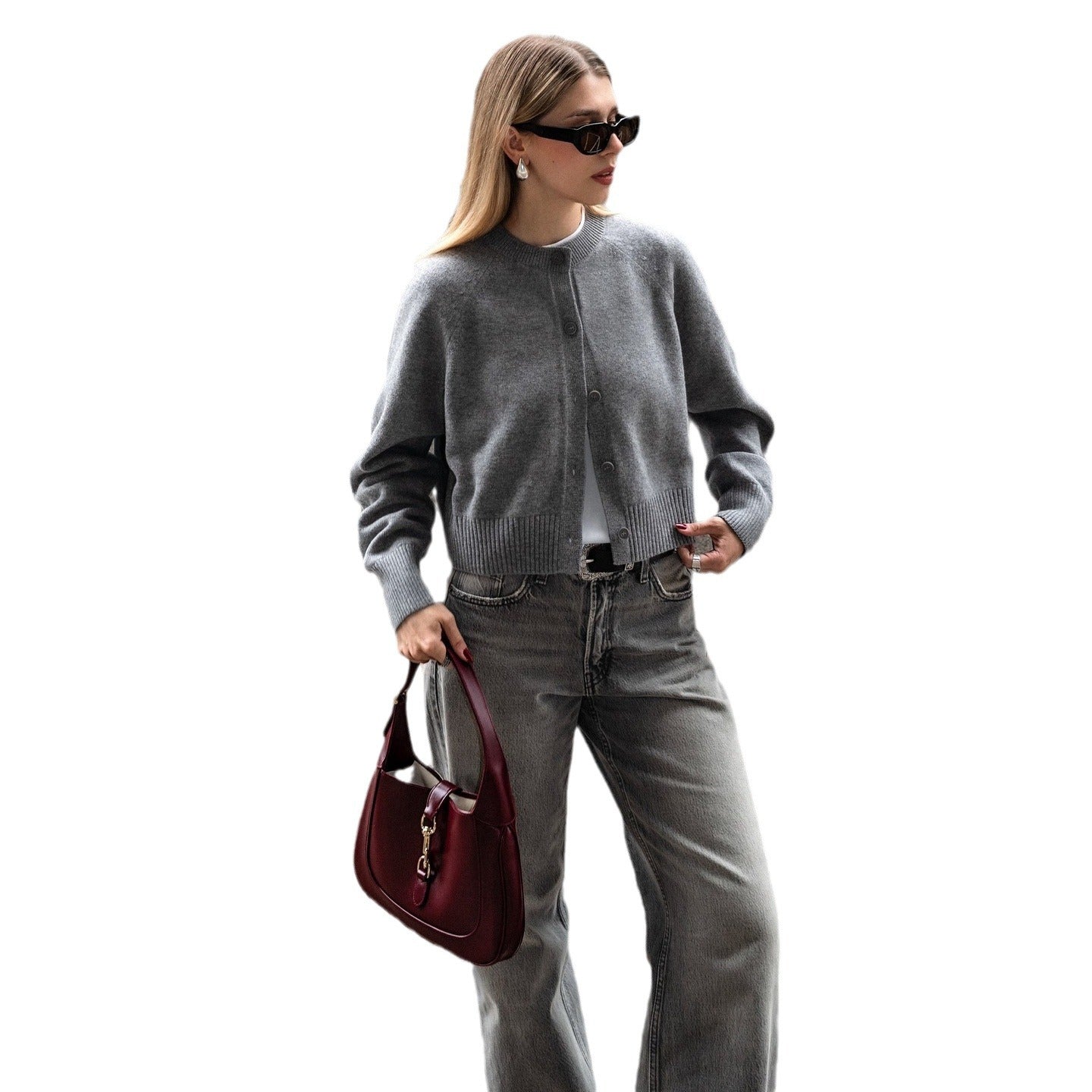 Women's elegant cardigan with fashionable collar and button details NOVAE