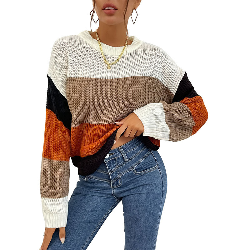 Women's cozy sweater with modern block stripe pattern NOVAE