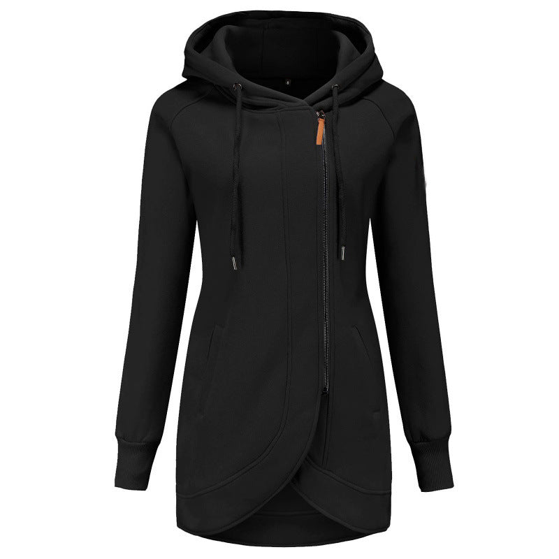 Women's casual hooded coat with asymmetrical cut NOVAE