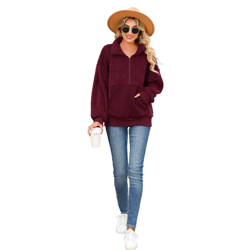 Women's Cozy Zip-Up Sweater with Textured Fleece and Convenient Pockets NOVAE