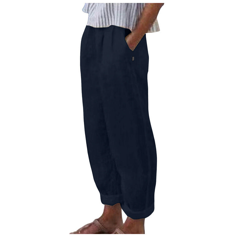 Women's Comfortable Linen Trousers with a Loose Fit and Side Pockets NOVAE