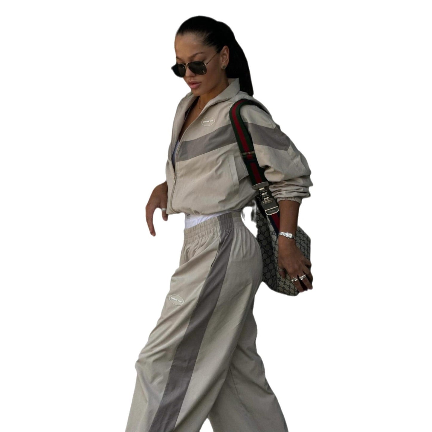 Women's casual leisure trousers with a wide cut and elastic waistband NOVAE