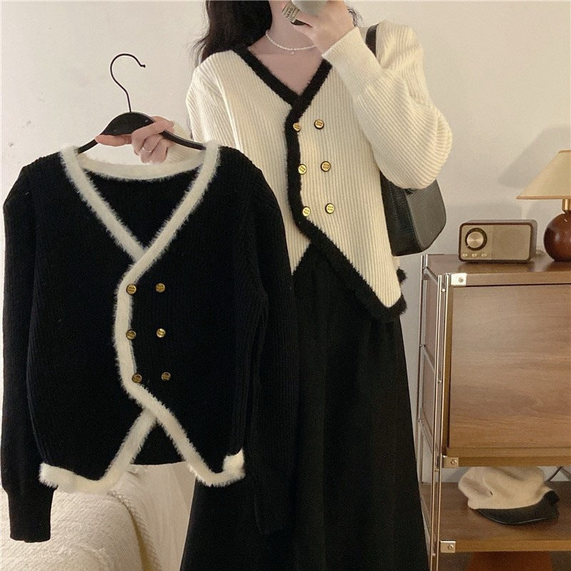 Women's cardigan with asymmetrical cut and gold button design NOVAE