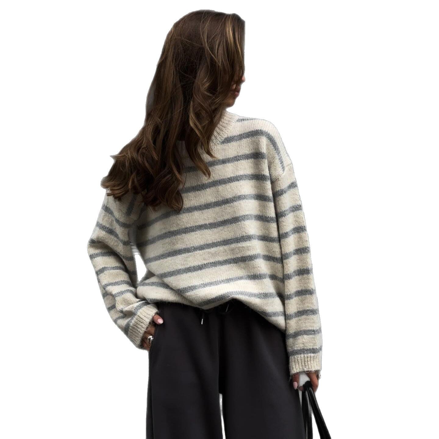 Women's casual knit sweater with modern stripes NOVAE