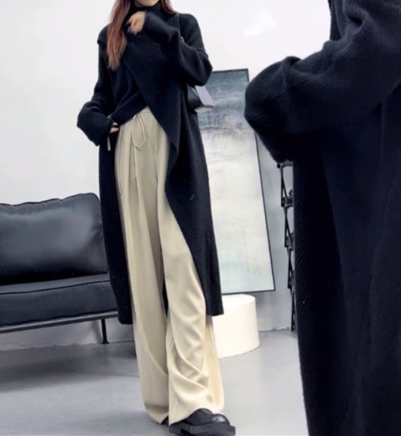 Women's knitted coat with high collar and asymmetrical cut NOVAE