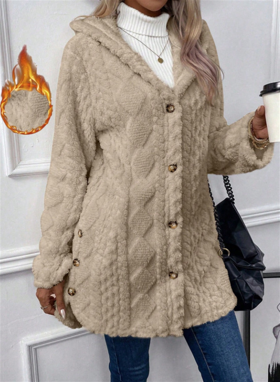 Women's Cozy Teddy Jacket with Button Closure NOVAE