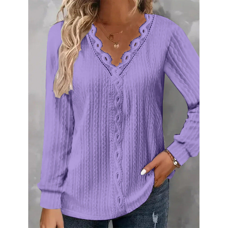 Women's long-sleeved blouse with elegant lace accents and a structured design NOVAE