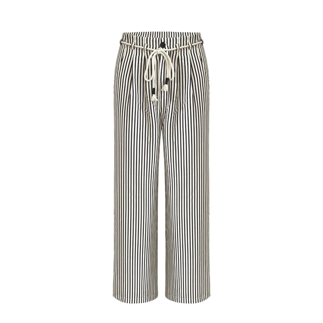 Women's Comfortable Beach Trousers with Casual Striped Pattern and Braided Waistband NOVAE