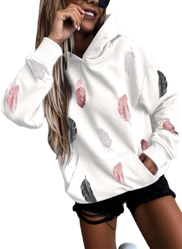 Women's hooded sweatshirt with elegant feather design NOVAE