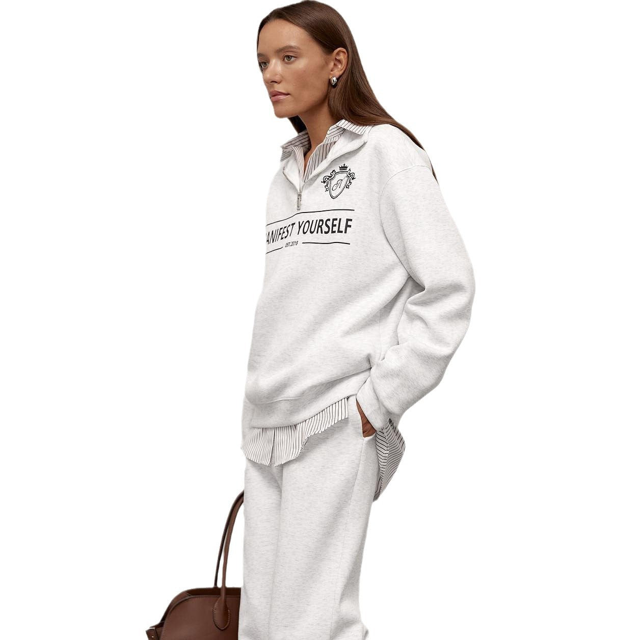 Women's sweatshirt with a fashionable stand-up collar and creative NOVAE print