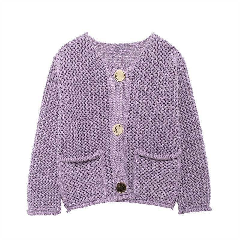 Women's cardigan with open knit structure and comfortable pockets NOVAE