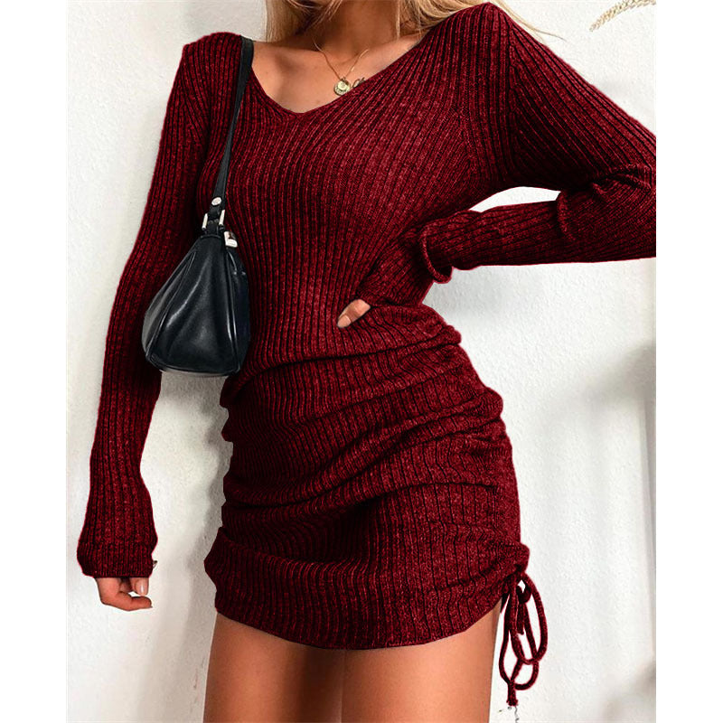 Women's knitted dress with a figure-hugging cut and ruching NOVAE