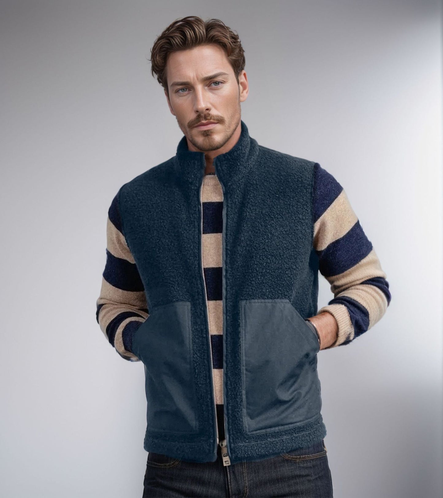 Men's fashionable fleece jacket with structured collar and practical pockets NOVAE
