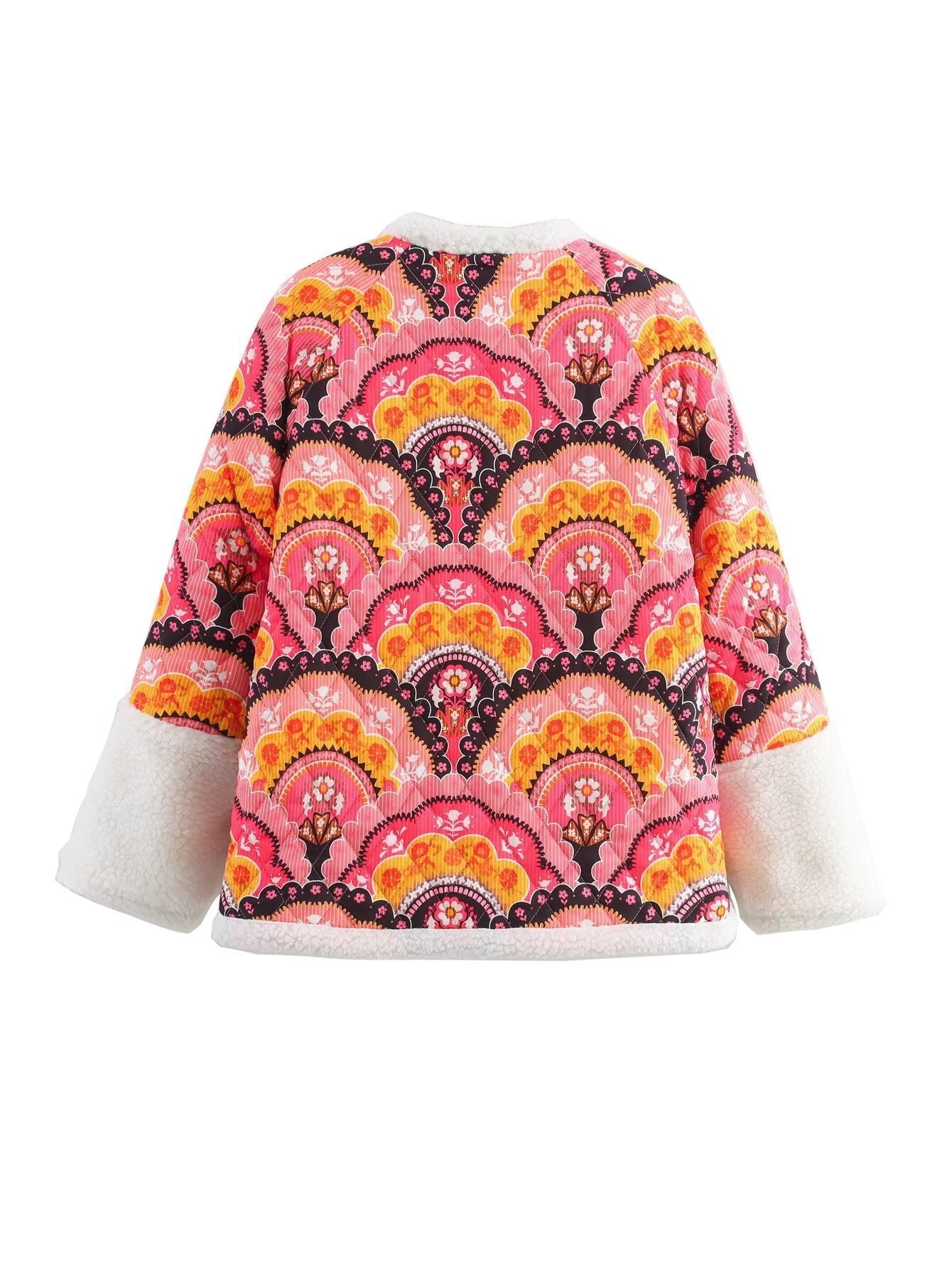 Women's quilted transitional jacket with floral pattern and cozy fleece NOVAE