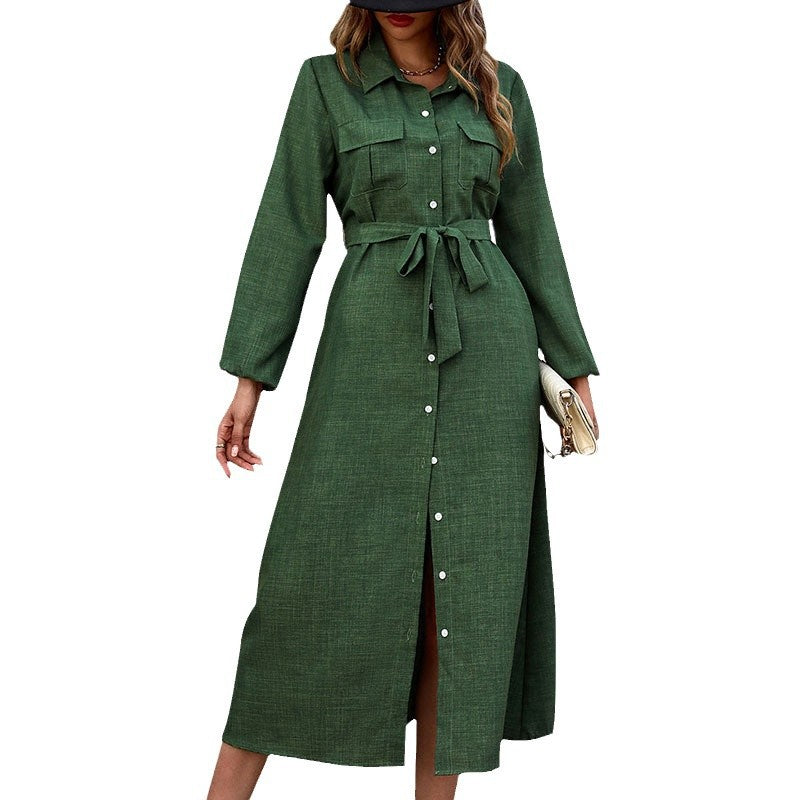 Women's shirt dress with tie belt and patch pockets NOVAE