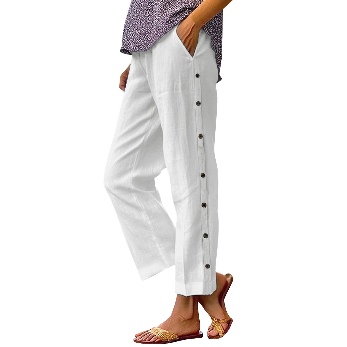 Women's lightweight and airy summer trousers with side buttons NOVAE