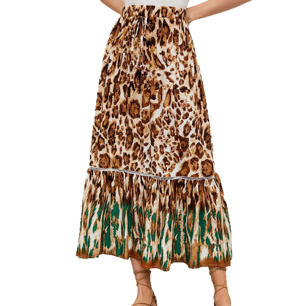 Women's maxi skirt with animal print and voluminous hem NOVAE