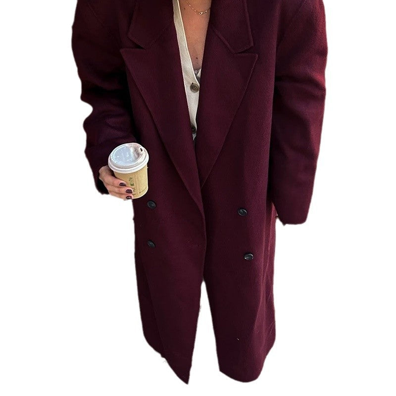 Women's Elegant Wool Coat with Double-Button Design NOVAE