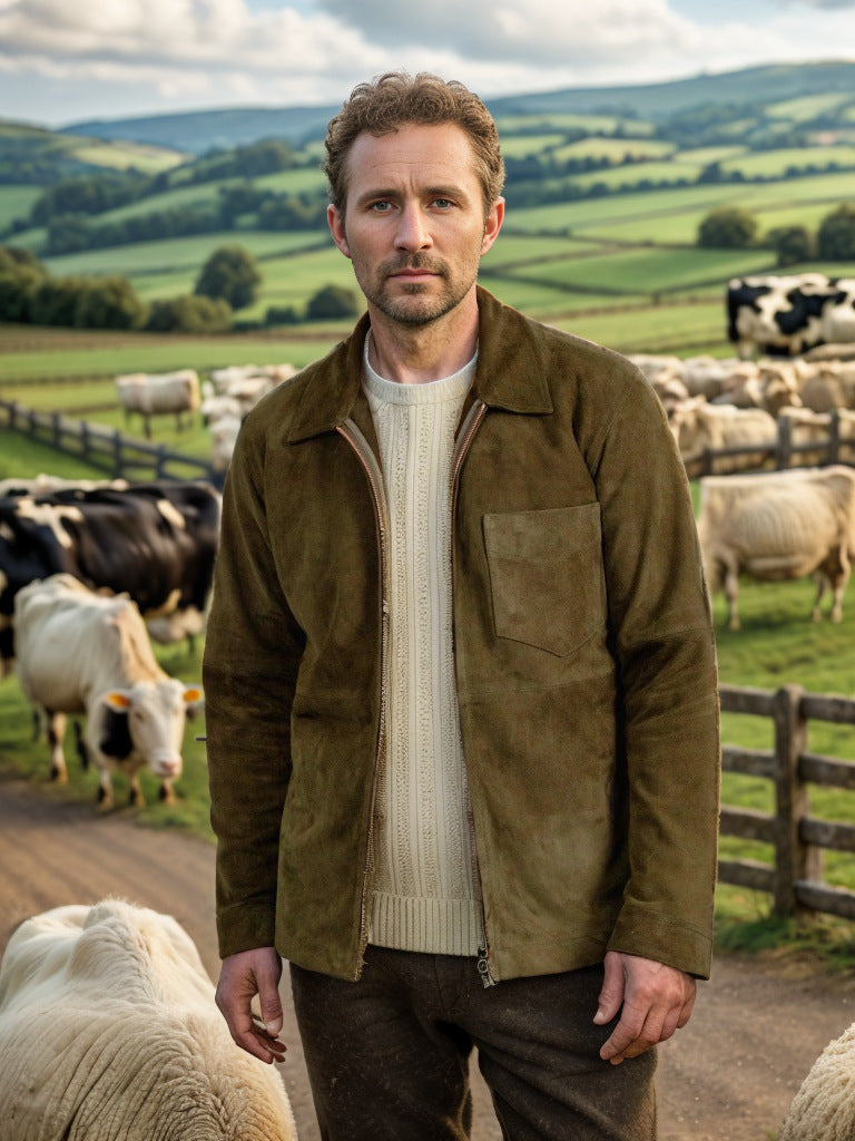 Men's stylish and casual suede jacket with stand-up collar NOVAE