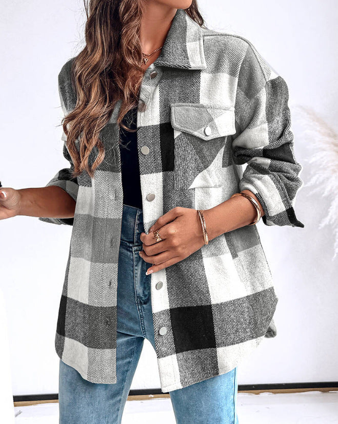 Women's Plus Size Check Shirt Jacket NOVAE