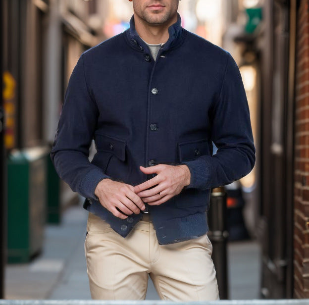 Men's casual transitional jacket with practical pockets and high collar NOVAE