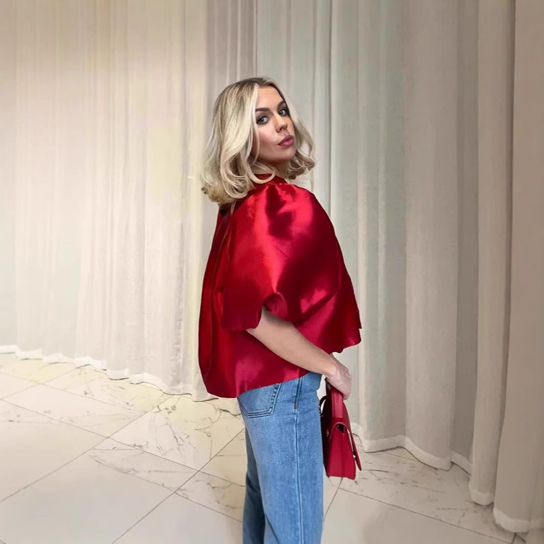 Women's Elegantly Cut Blouse with Puff Sleeves NOVAE