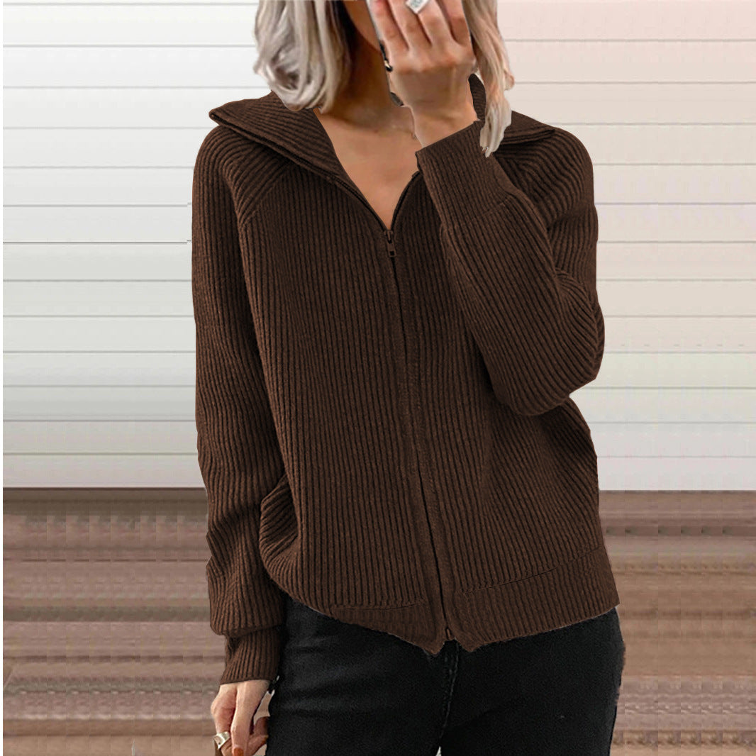 Women's cardigan with high collar and full-length zipper NOVAE