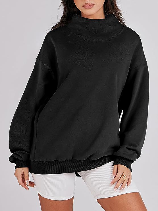 Women's Oversized Sweatshirt with Stand-Up Collar and Ribbed Hem NOVAE