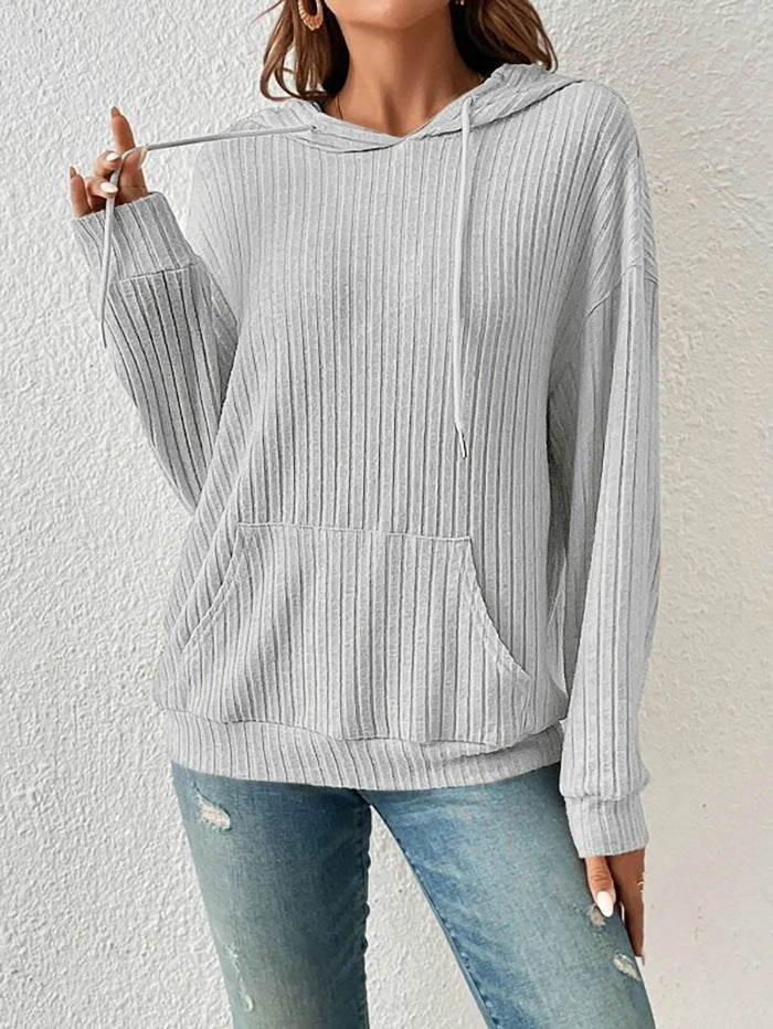 Women's casual hooded sweatshirt in a fine rib knit design NOVAE
