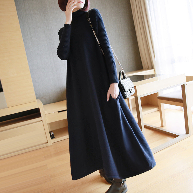 Women's knitted dress with elegant roll neck and trendy A-line cut NOVAE