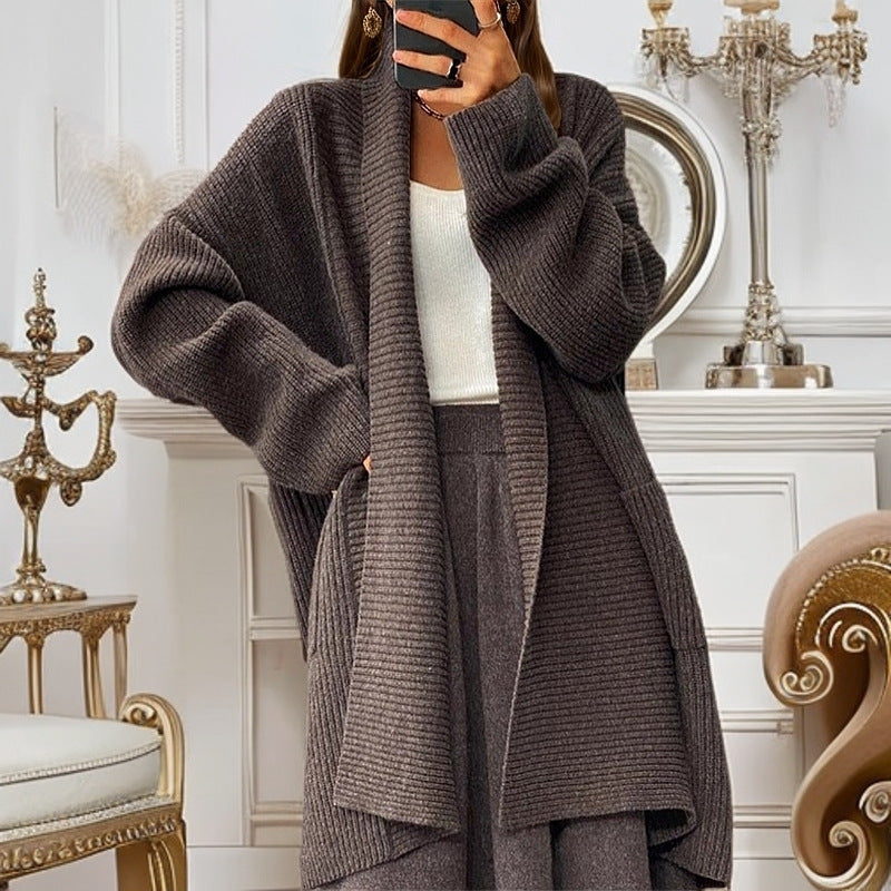 Women's Oversized Knit Coat with Textured Design and Pockets NOVAE