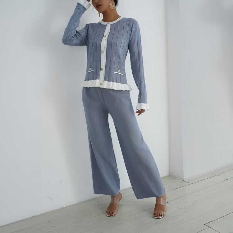 Women's elegant knit suit with fine ribbed details and timeless design NOVAE