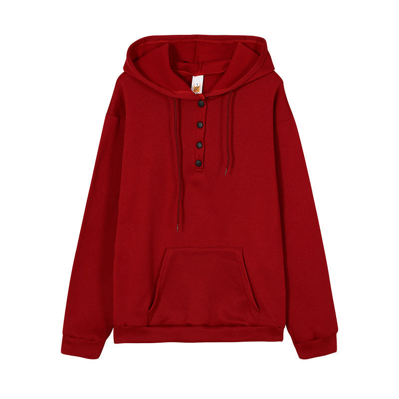 Women's hooded sweatshirt with button details and practical kangaroo pocket NOVAE