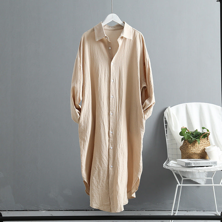 Women's long-sleeved shirt dress with classic button details and dropped shoulders NOVAE