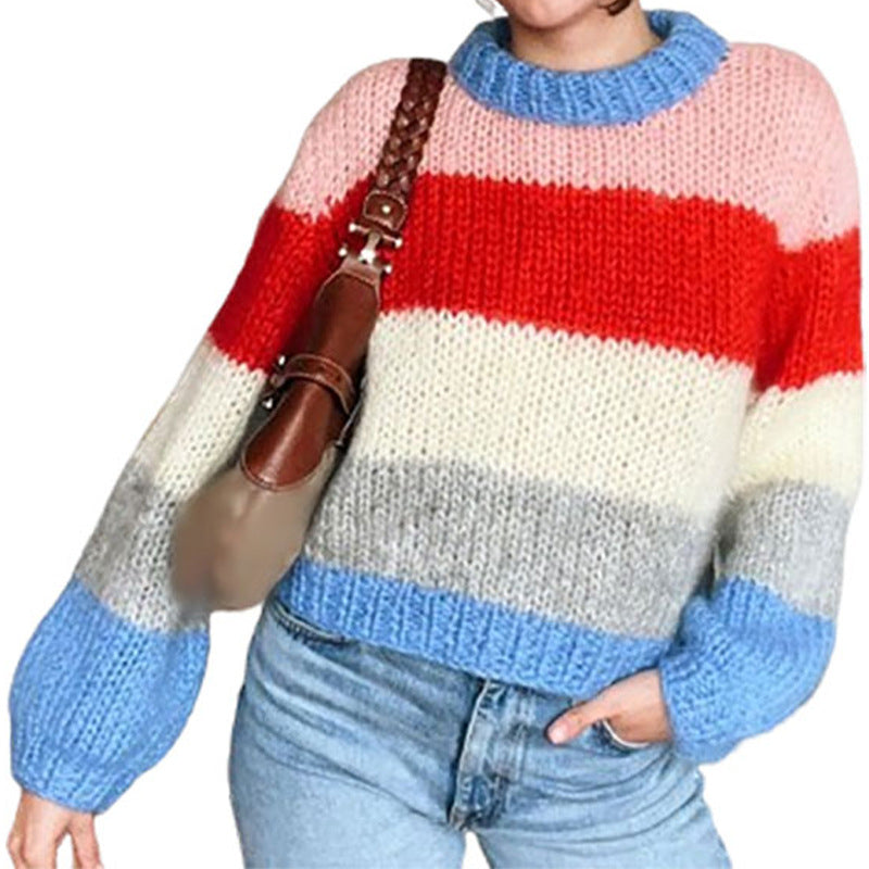 Women's colorful knit sweater with contrasting patterns NOVAE
