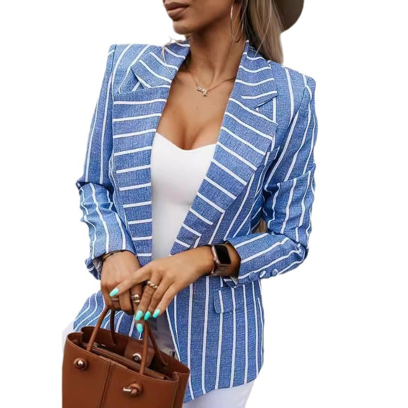 Women's Elegant Striped Blazer with Tailored Cut and Long Sleeves NOVAE