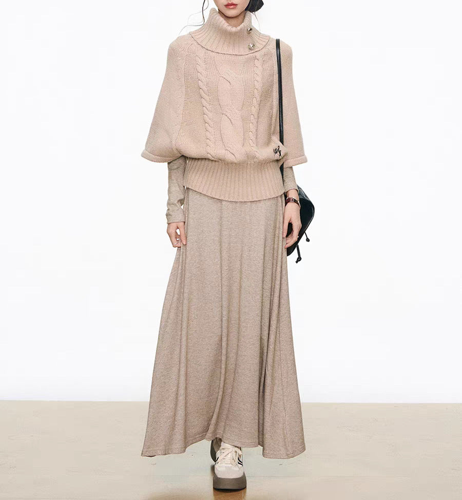 Women's knit dress with voluminous sleeves and elegant roll neck NOVAE