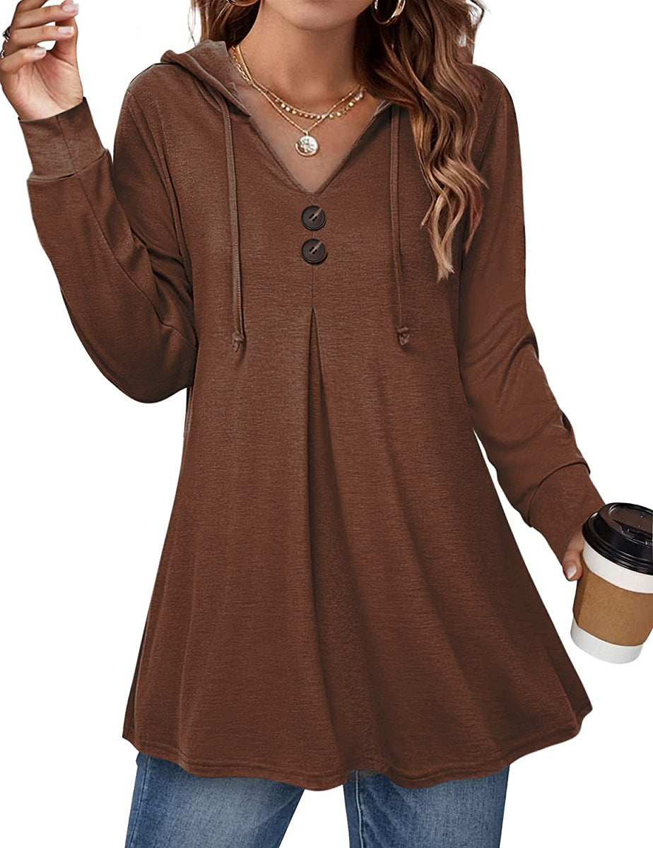 Women's hooded tunic with button detail and asymmetrical cut NOVAE