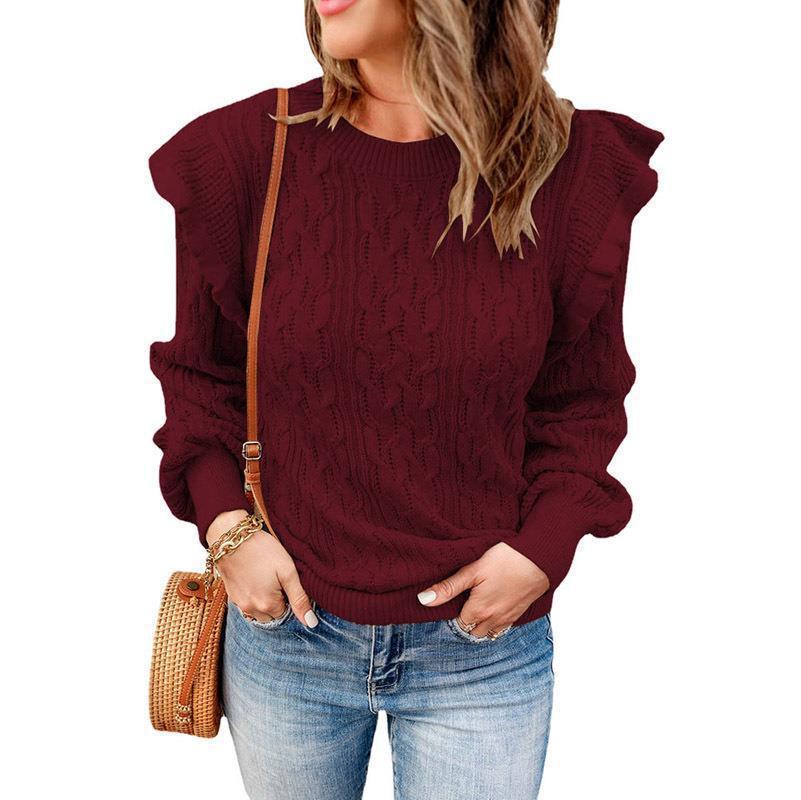 Women's knit sweater with ruffle details and textured design NOVAE