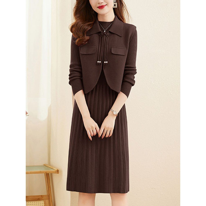 Women's knit dress with combined blazer design and fine rib structure NOVAE